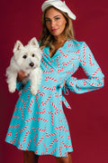 Candy Cane Print Christmas Wrap Dress
