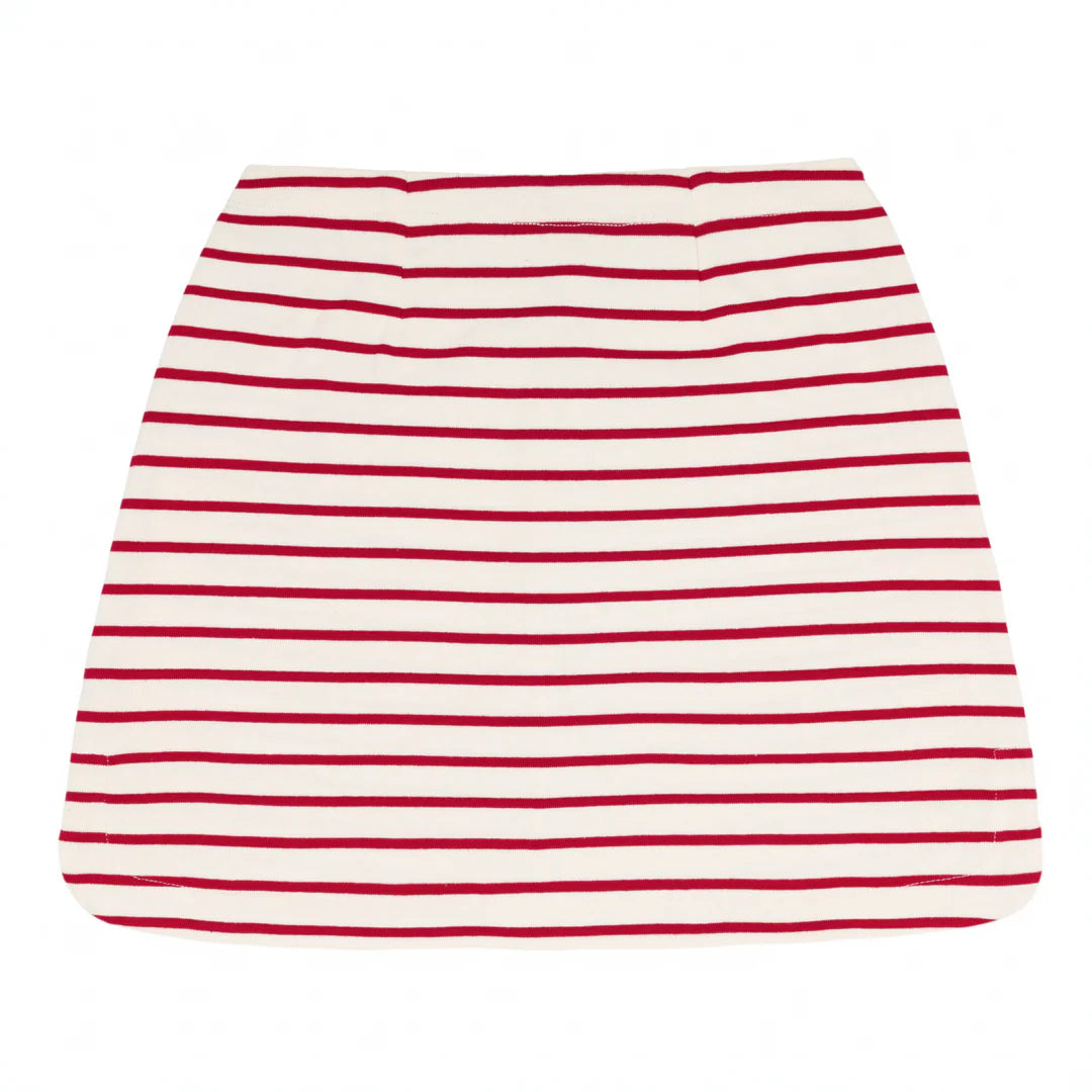 women's cream and red stripe skirt