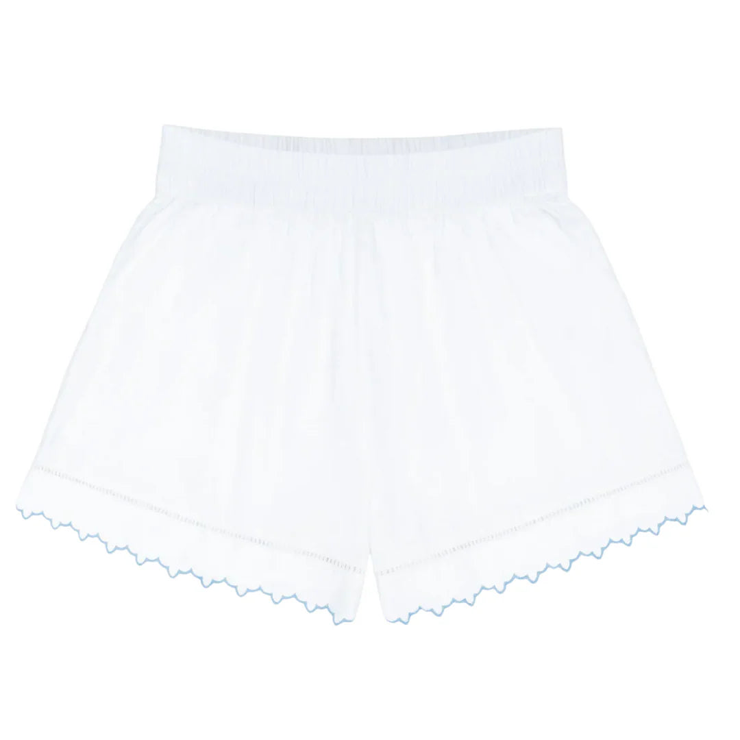 women's white scalloped short