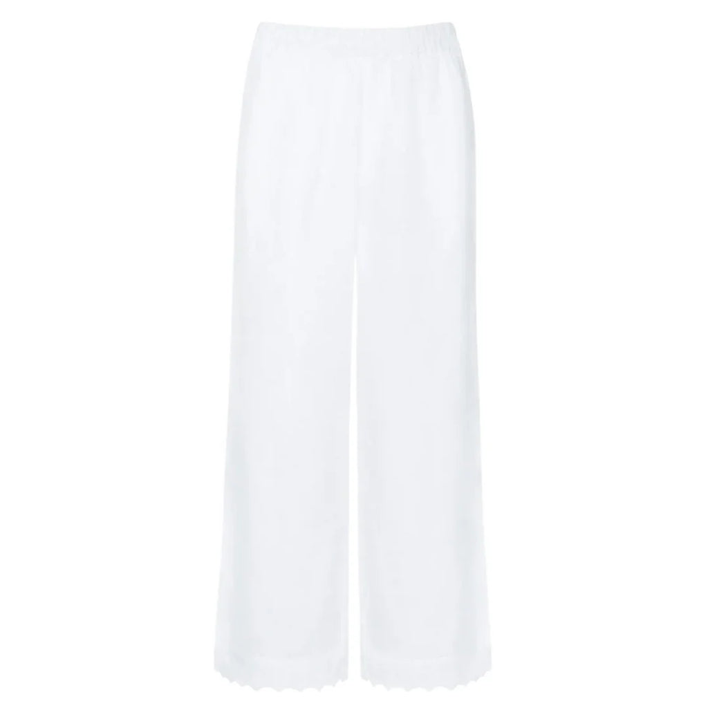 women's white scalloped linen beach pant