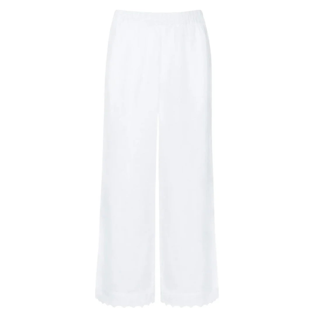 women's white scalloped linen beach pant
