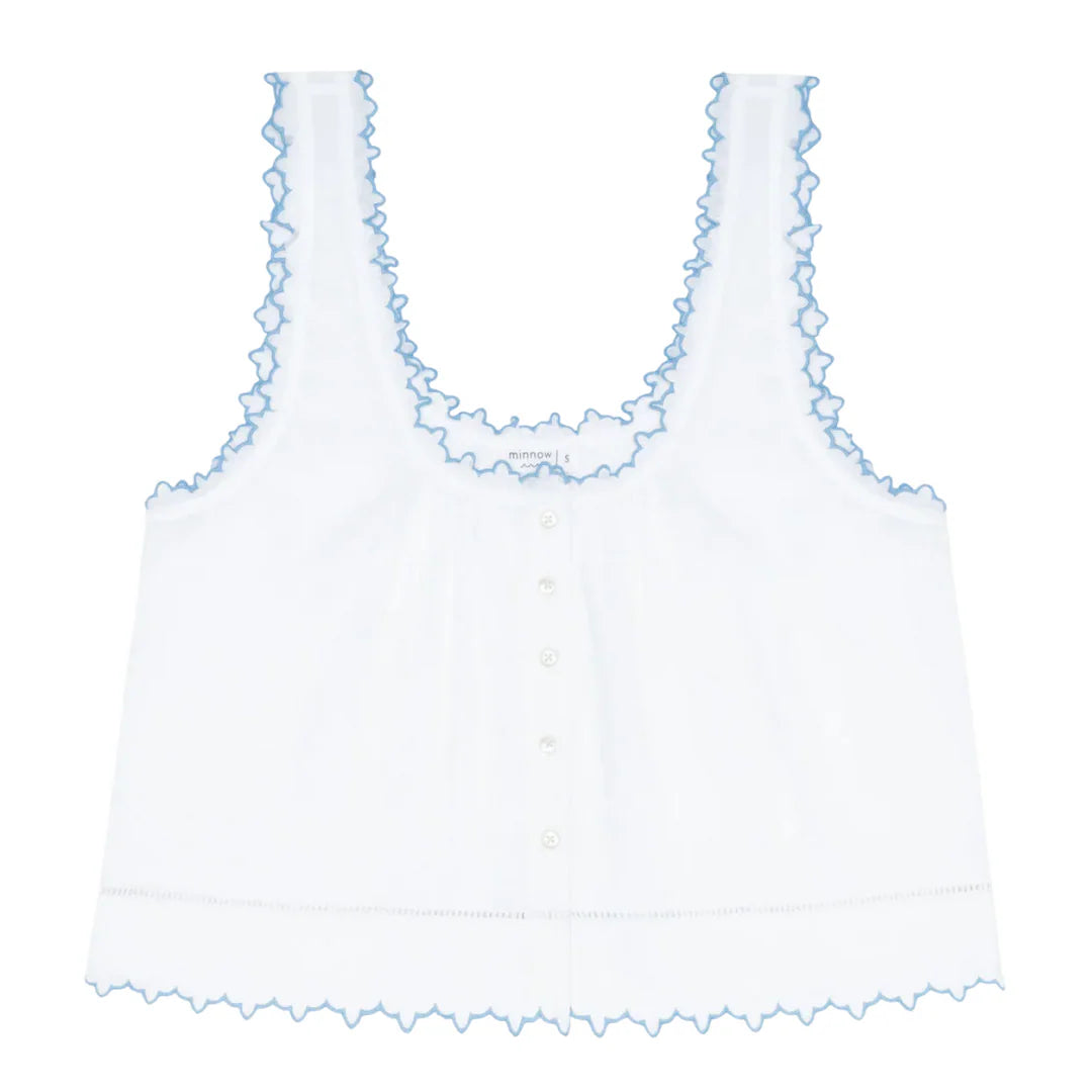 women's white scalloped button up tank