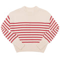 women's cream and red stripe cropped knit sweater