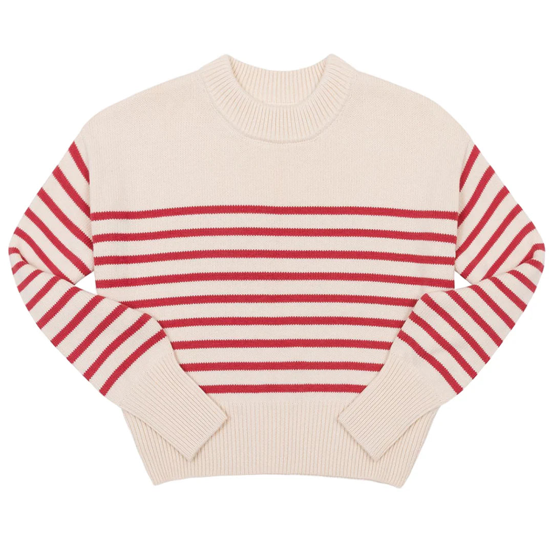 women's cream and red stripe cropped knit sweater