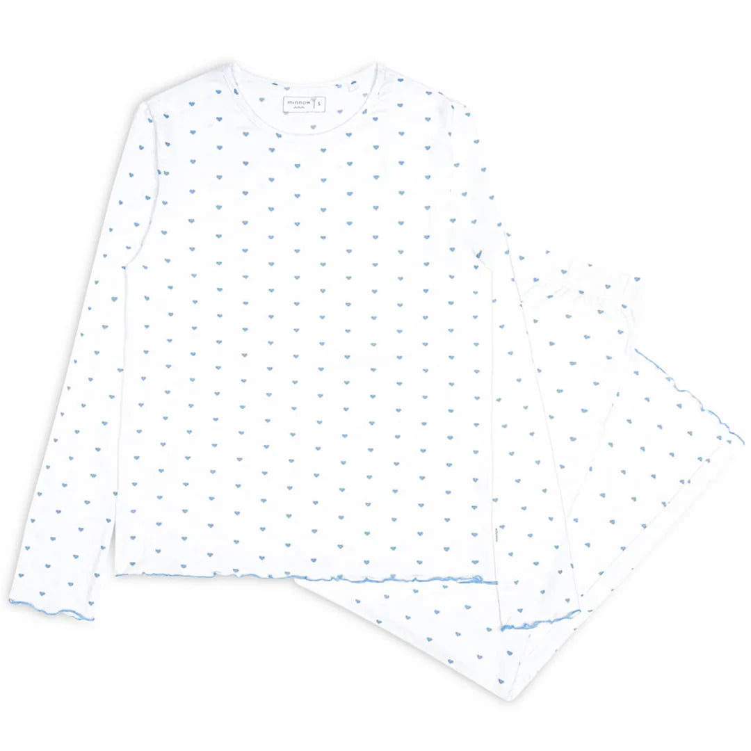 women's blue heart pima pajamas set