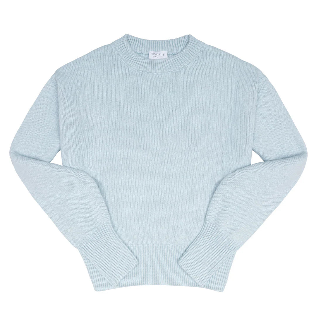 women's light blue cropped knit sweater