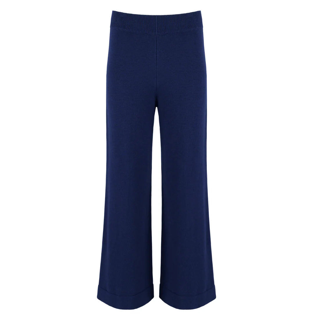 women's navy wide leg knit pant
