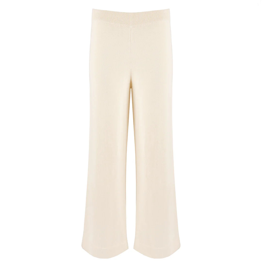 women's cream wide leg knit pant